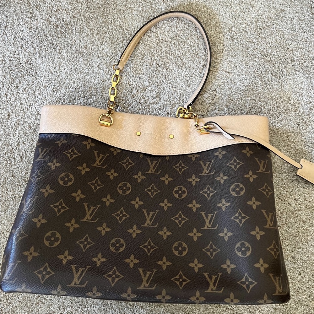 Louis Vuitton Pallas Calfskin Brown and Cream Shoulder Bag